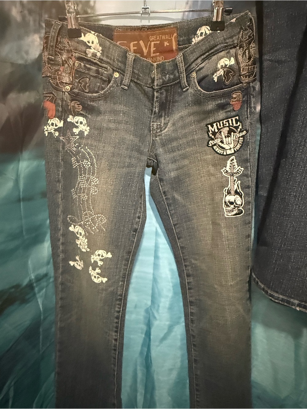 Seven jeans Embroidered custom Wash Women’s Jeans w/Skull & Music Patches